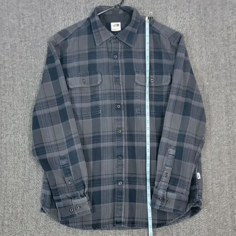 The North Face Shirt Mens L Blue & Gray Plaid Flannel Long Sleeve Button Up
